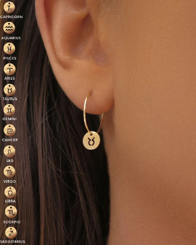 Women’s diamond hoop earrings-Zodiac Hoop Earrings