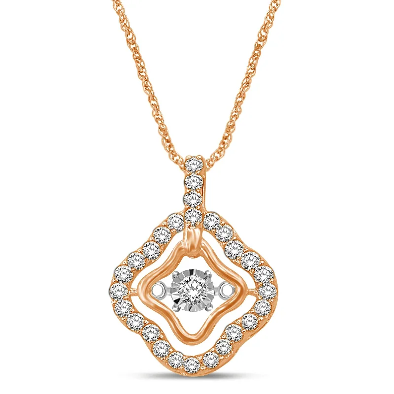 Women’s layered necklace-10K Rose Gold 1/3 Ctw Moving Diamond Pendant