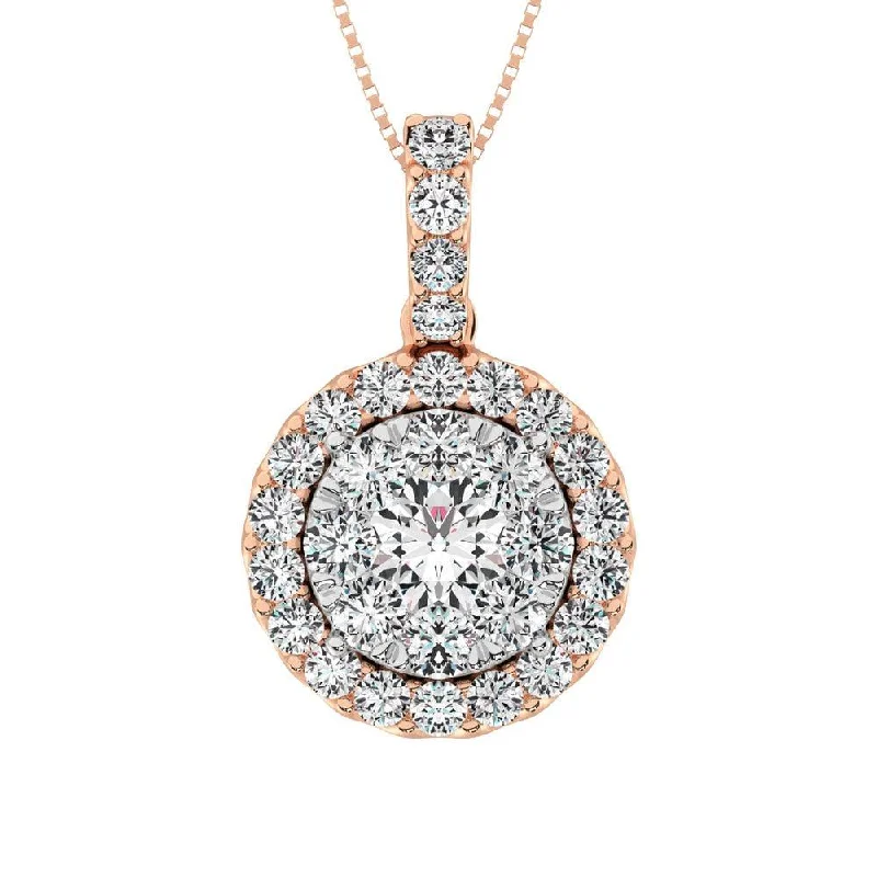 Women’s gemstone pendant necklace-14K Rose Gold 1 1/2 Ctw Diamond Fashion Pendant