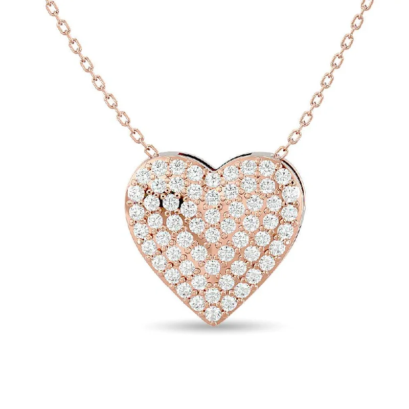 Women’s gold choker necklace-Diamond Heart Pendant 1/4 ct tw Round Cut in 10K Rose Gold