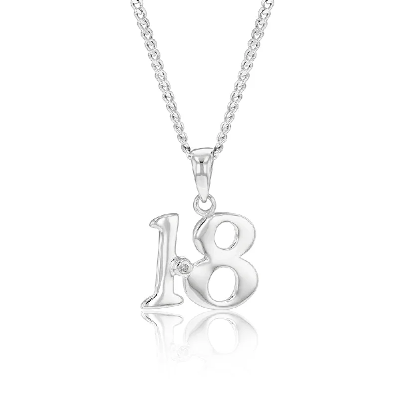 Women’s flower necklace-Silver Pendant Number 18 set with Diamond