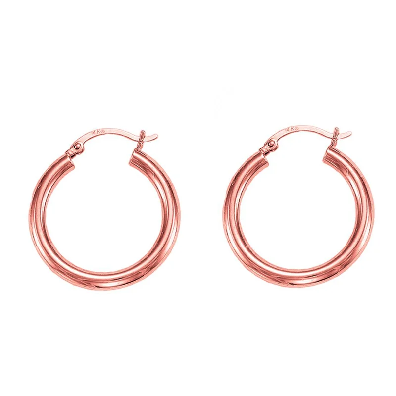 Women’s crystal drop earrings-14k Rose Gold Polished Round Tube Hoop Earrings, Diameter 15mm