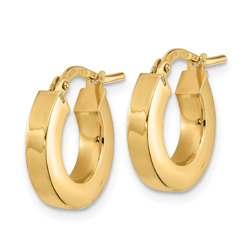 Women’s teardrop earrings-10k Yellow Gold High Polished 3mm Square Tube Hoop Earrings,15mm