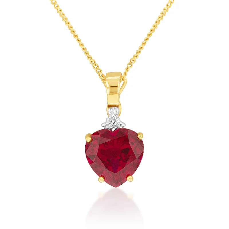 Women’s gold coin necklace-9ct Yellow Gold Created Ruby and Diamond Enhancer Pendant