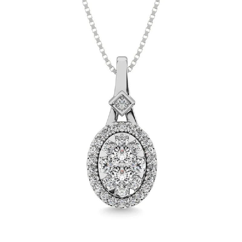 Women’s sterling silver necklace-Diamond 3/8 Ct.Tw. Cluster Pendant in 10K White Gold