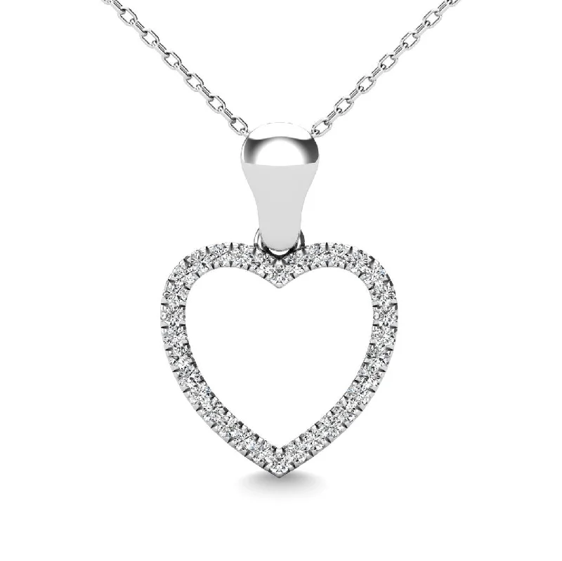 Women’s engraved gold necklace-10K White Gold 1/10 Ctw Diamond Heart Pendant