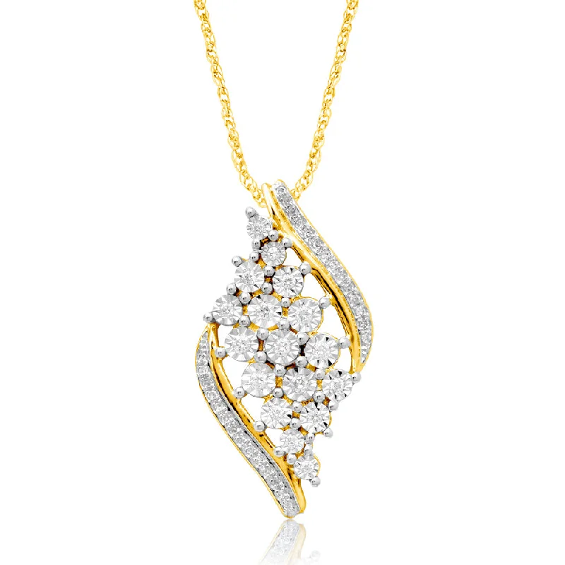 Women’s diamond heart necklace-9ct Yellow Gold 1/5 Carat Diamond Pendant on 45cm 9ct Gold Chain