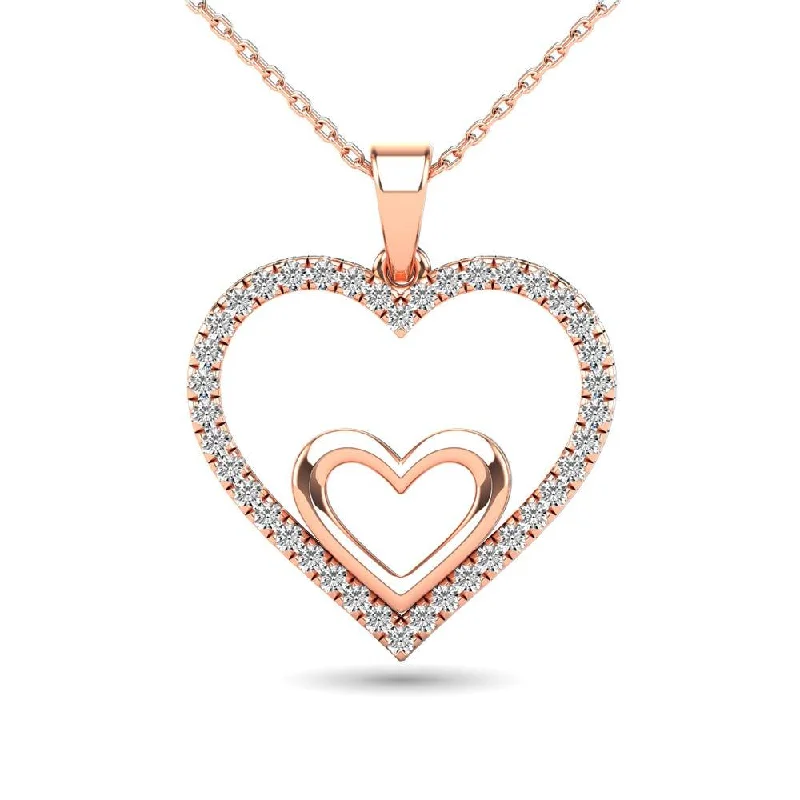 Women’s boho necklace-10K Rose Gold 1/5 Ctw Diamond Double Pendant