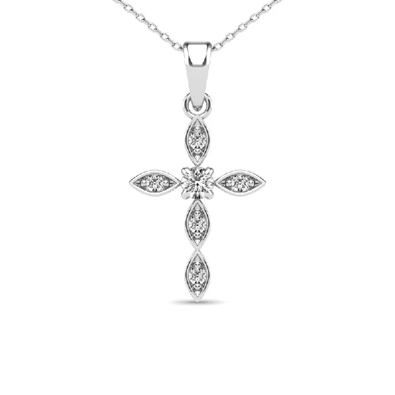 Women’s boho necklace-Diamond 1/8 Ct.Tw. Cross Pendant in 14K White Gold