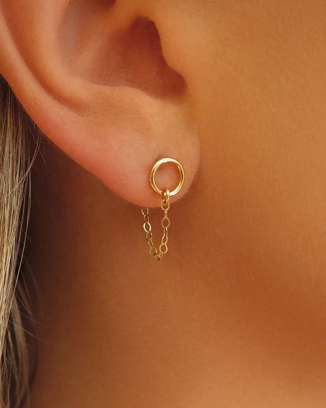 Women’s gold earrings-Baby Circle Chain Stud Earrings