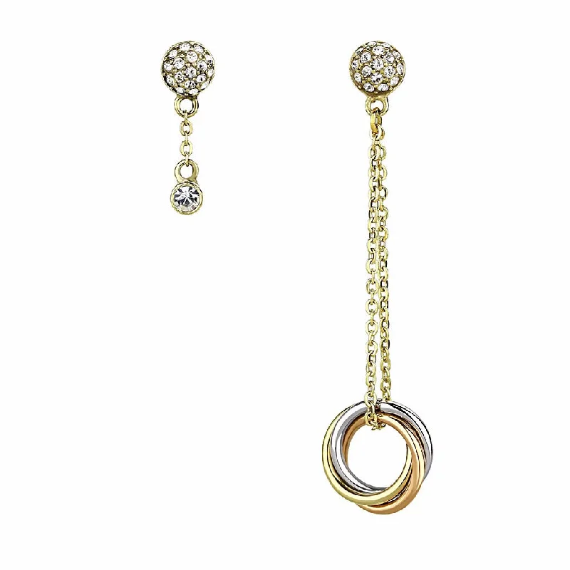 Women’s modern earrings-Top Grade Crystal set in IP Gold and IP Rose Gold Stainless Steel Drop Earrings