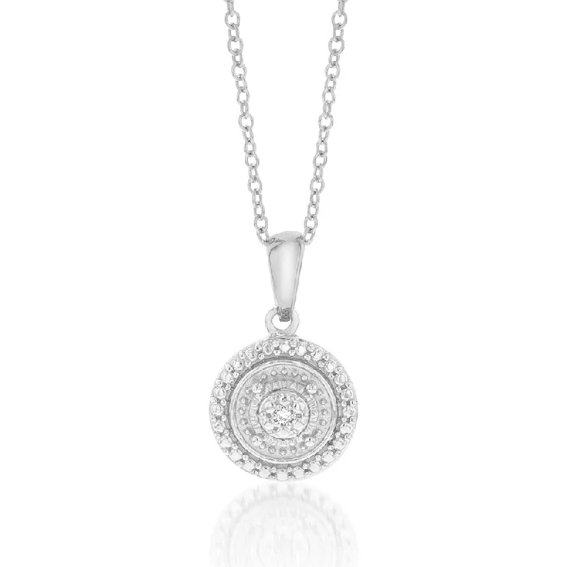 Women’s bold necklace-Sterling Silver With Diamond Round Shape Pendant