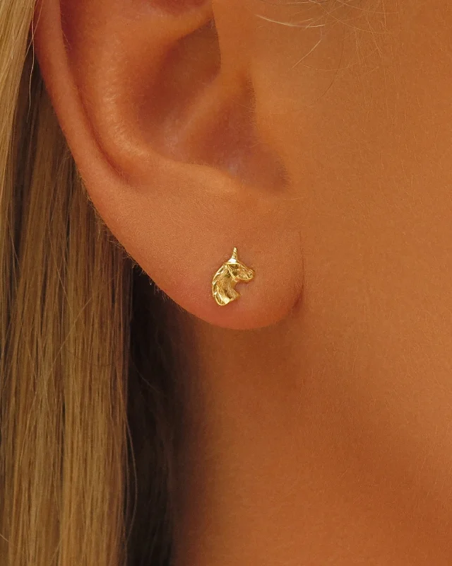 Women’s long drop earrings-Unicorn Stud Earrings - 14k Yellow Gold Fill