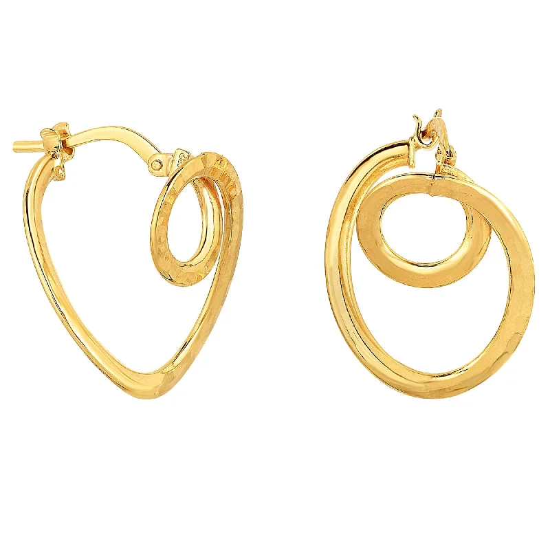 Women’s custom gold earrings-14K Gold Fancy Small Circle In Oval Tube Hoop Earrings