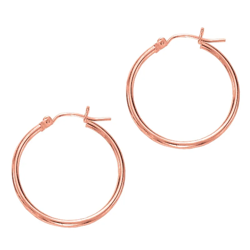 Women’s luxury stud earrings-14k Rose Gold Polished Round Tube Hoop Earrings, Diameter 25mm