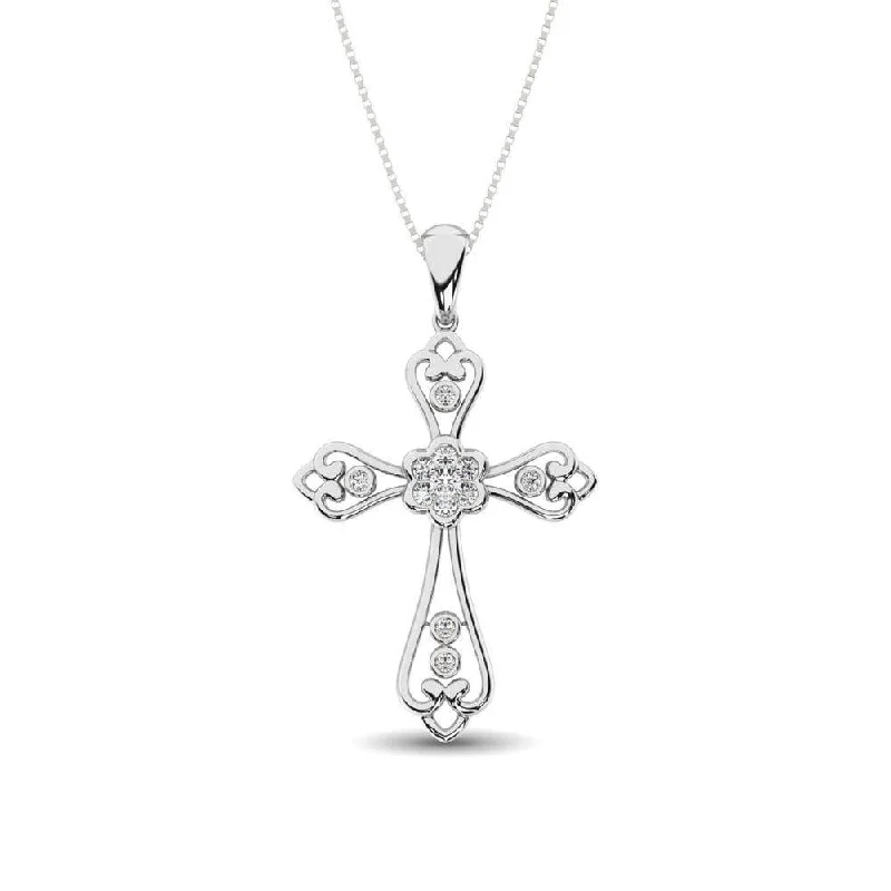 Women’s modern necklace-Diamond Accented Lacy Cross Pendant 1/6 Ct.Tw