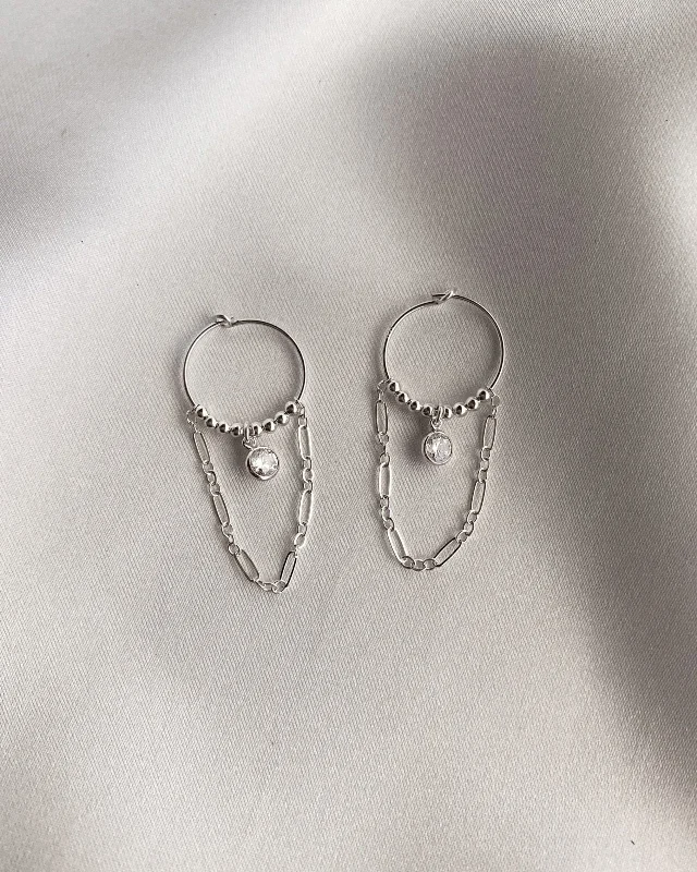 Women’s stylish earrings-CZ Chain Hoop Earrings  - Sterling Silver