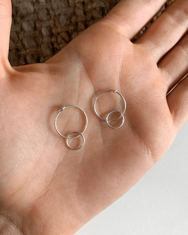 Women’s sparkling hoop earrings-Double Hoop Earrings  - Sterling Silver