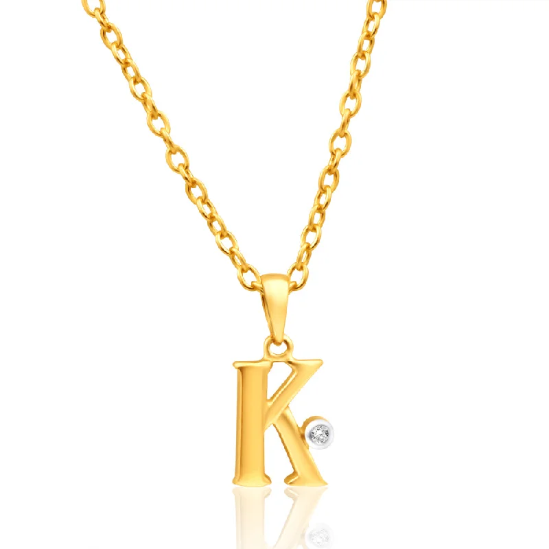 Women’s elegant diamond necklace-9ct Yellow Gold Pendant Initial K set with Diamond