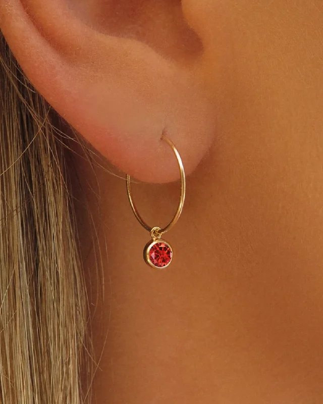 Women’s fashion earrings-Ruby CZ Hoop Earrings - 14k Yellow Gold Fill