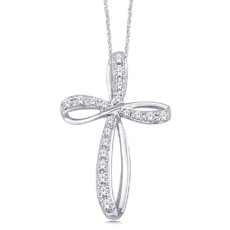 Women’s dainty necklace-10K White Gold 1/5 Ct.Tw. Diamond Cross Pendant