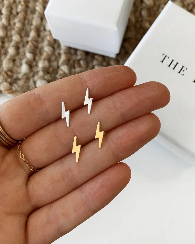 Women’s handmade gold earrings-Lightning Bolt Stud Earrings - 14k Yellow Gold Fill