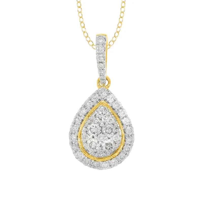 Women’s diamond pendant necklace-9ct Yellow Gold 1/2 Carat Diamond Pear Shaped Pendant on 45cm Chain