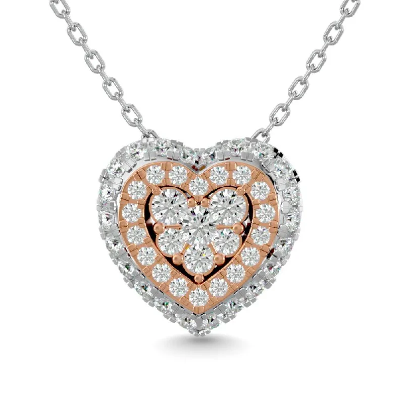 Women’s layered gold necklace-Diamond 1/2 Ct.Tw. Cluster Heart Pendant in 14K Two Tone Gold