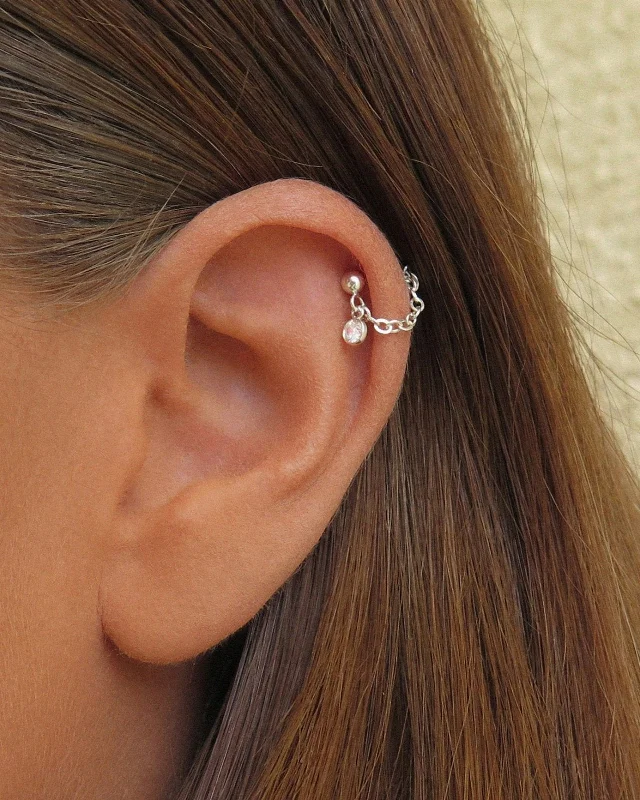 Women’s custom earrings-CZ Chain Helix Piercing - Sterling Silver