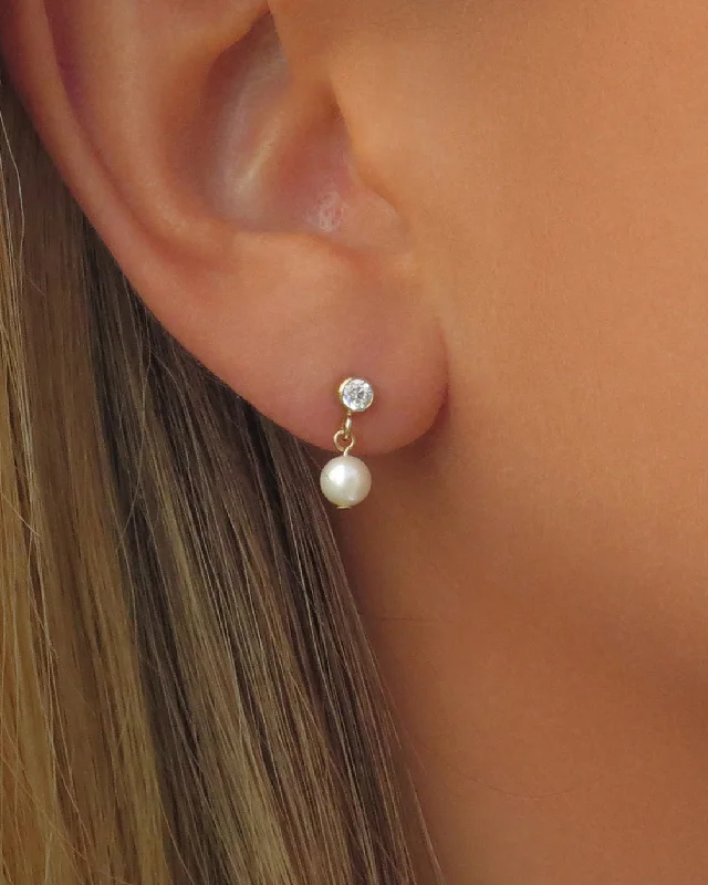 Women’s red gemstone earrings-CZ Freshwater Pearl Stud Earrings - 14k Yellow Gold Fill