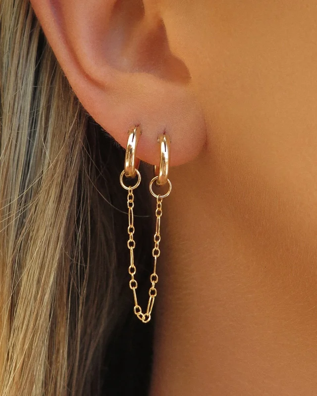 Women’s geometric earrings-Double Piercing Small Thick Hoop Earrings  - 14k Yellow Gold Fill