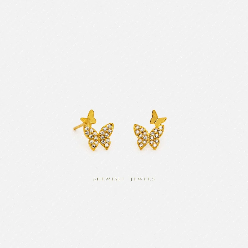 Women’s gemstone dangle earrings-Two Butterflies Studs Earrings, Gold, Silver SHEMISLI - SS097 LR