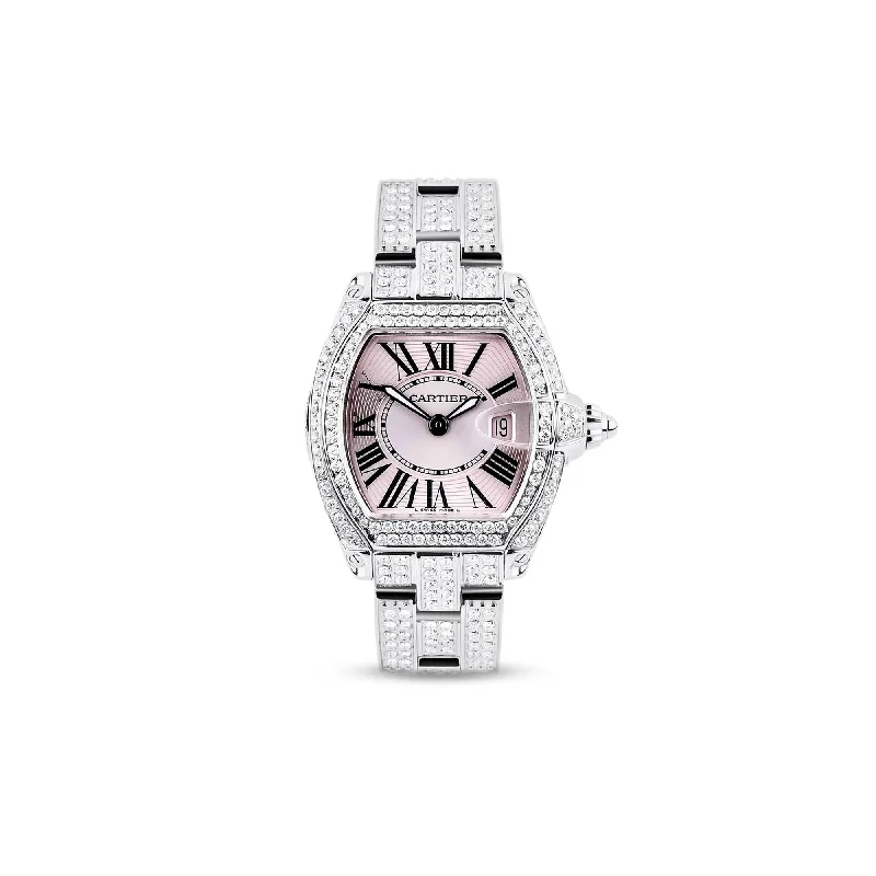 Women’s black diamond engagement ring-Cartier Roadster Pink Face 12.5ct Diamond Watch