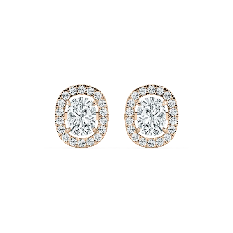 Women’s double hoop earrings-Halo Cushion Stud Earrings