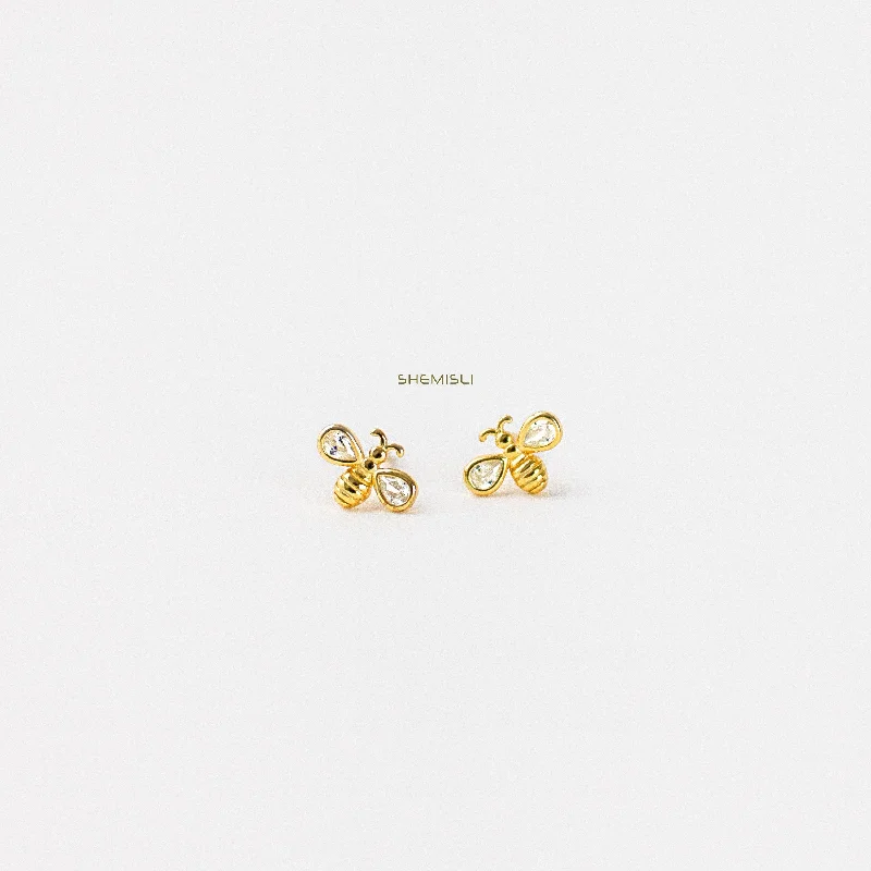 Women’s minimalist gold earrings-Bee CZ Studs Earrings, Gold, Silver SHEMISLI - SS044 Butterfly End, SS361 Screw Ball End (Type A)