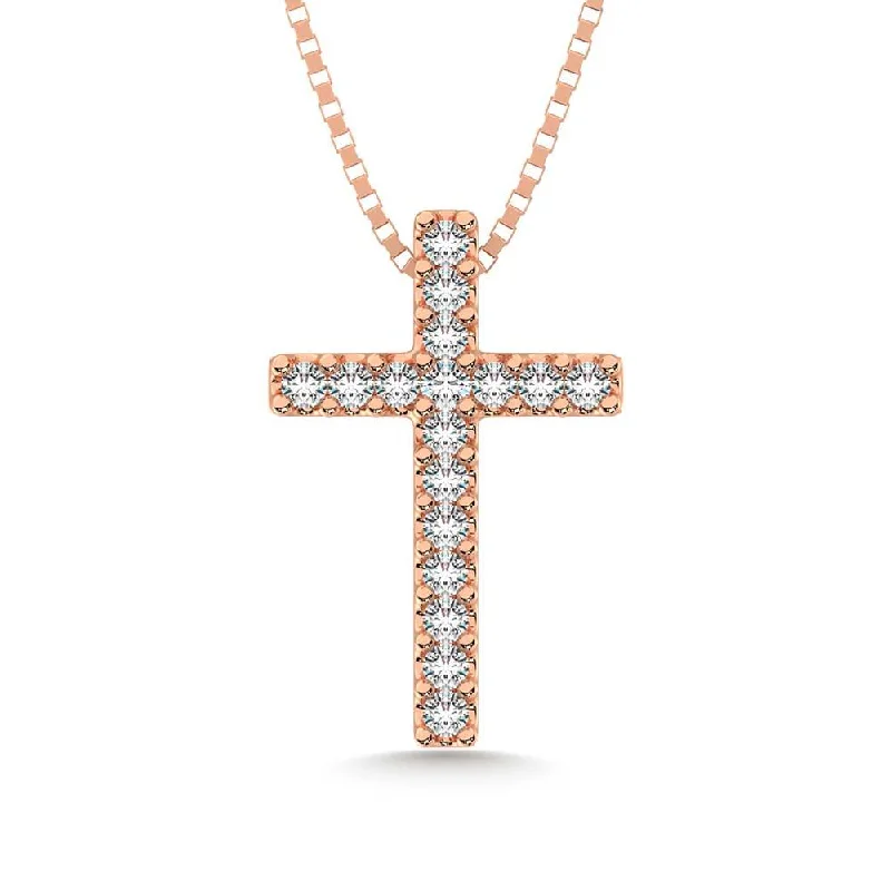 Women’s art deco necklace-14K Rose Gold Diamond 1/10 Ct.Tw. Cross Pendant