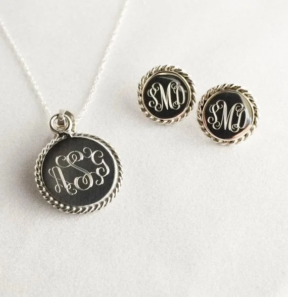 Women’s hoop drop earrings-Nautical Monogram Jewelry Gift Set Necklace and Earrings Set