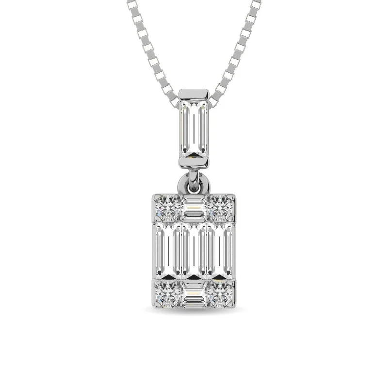 Women’s opal necklace-Diamond 1/6 Ct.Tw. Round and Baguette Fashion Pendant in 14K White Gold