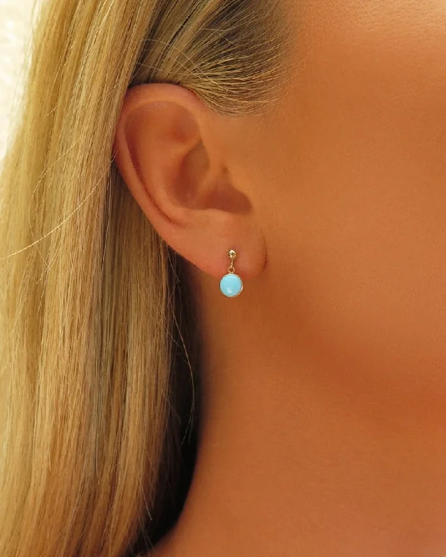 Women’s boho earrings-Single Turquoise Stud Earrings  - 14k Yellow Gold Fill