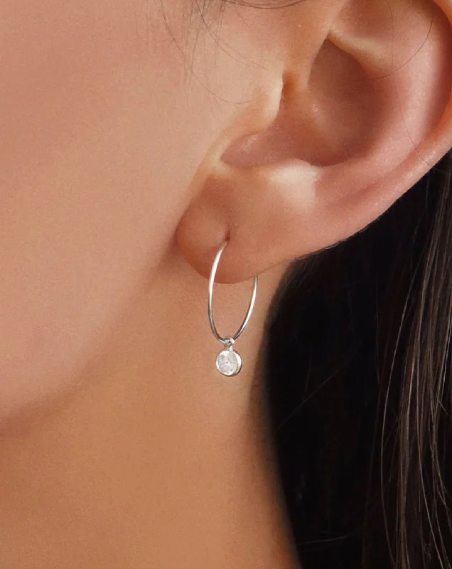 Women’s minimalist earrings-White CZ Hoop Earrings - Sterling Silver