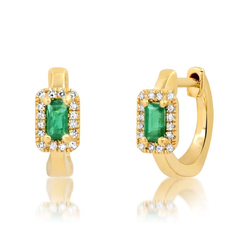 Women’s statement dangly earrings-Emerald Huggies