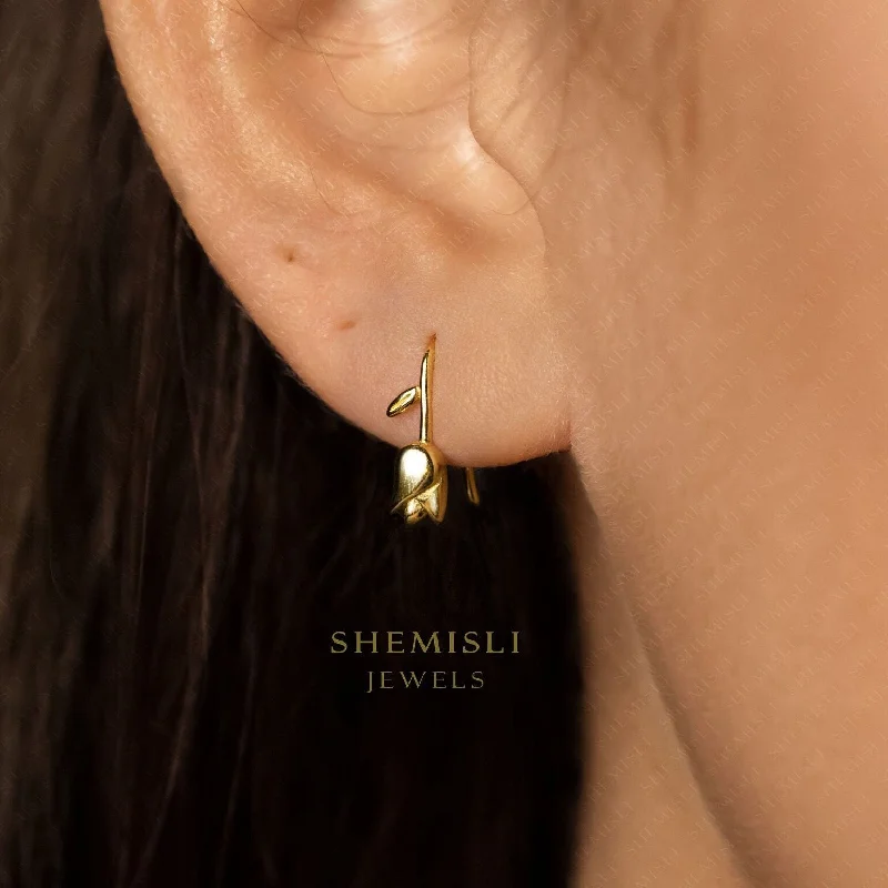 Women’s long drop earrings-Tulip Drop Earrings, Flower Jewelry, Gold, Silver SHEMISLI - SS443 NOBKG LR