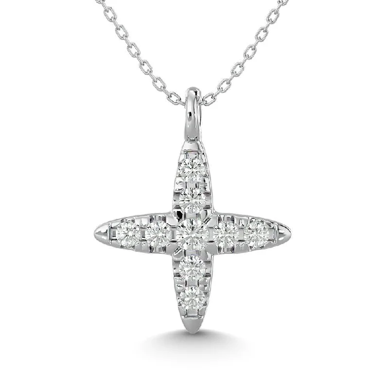 Women’s layered chain necklace-10KT WHITE GOLD 1/20CT TW DIAMOND PENDANT