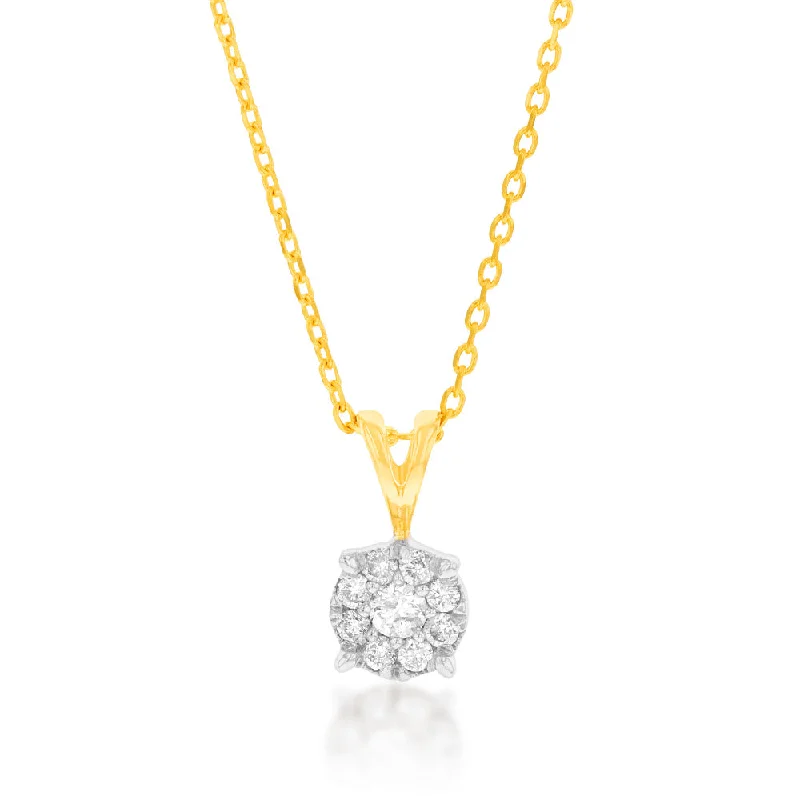 Women’s charm necklace-9ct Yellow Gold Diamond Pendant with Infinity Detail on Adjustable Length 45cm Chain