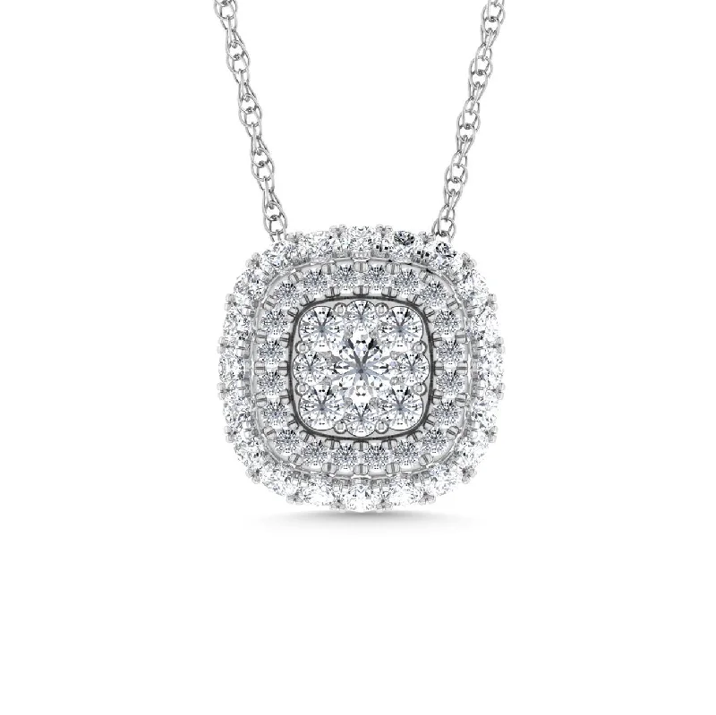 Women’s adjustable gold necklace-Diamond 1/2 Ct.Tw. Cluster Fashion Pendant in 14K White Gold