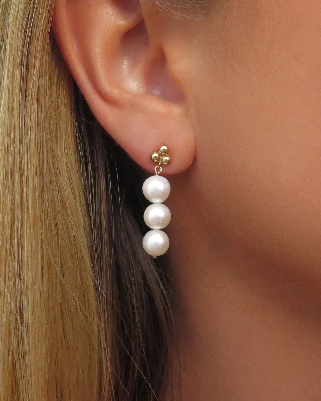 Women’s double hoop earrings-Triple Freshwater Pearl Stud Earrings