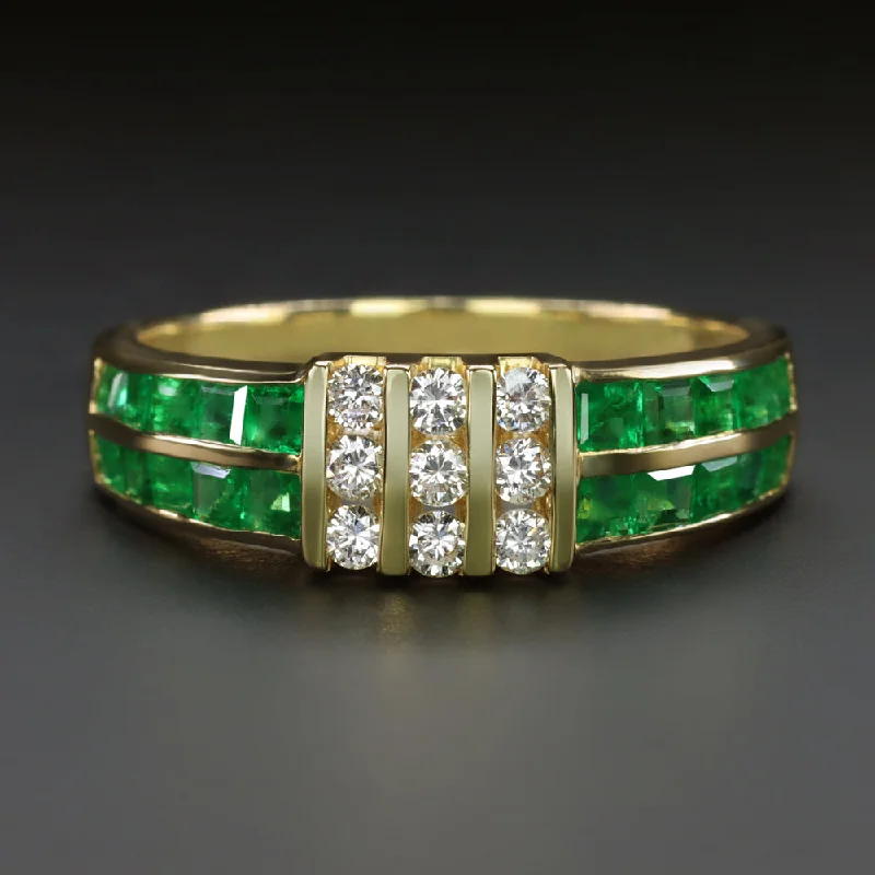 Women’s emerald engagement ring-1.35ct EMERALD DIAMOND COCKTAIL BAND WIDE 14k YELLOW GOLD NATURAL MENS LADIES