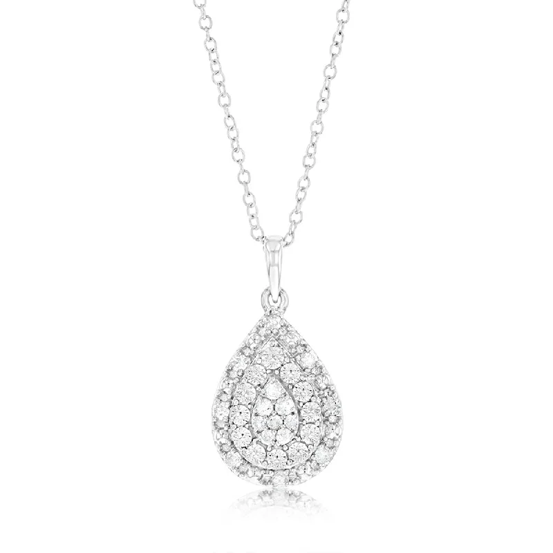 Women’s fashion necklace-1/6 Carat Diamond Pear Pendant in Sterling Silver