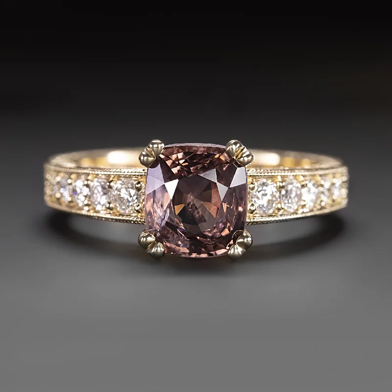 Women’s engraved engagement ring-2.37c ORANGE SPINEL DIAMOND COCKTAIL RING VINTAGE STYLE 14k YELLOW GOLD FILIGREE