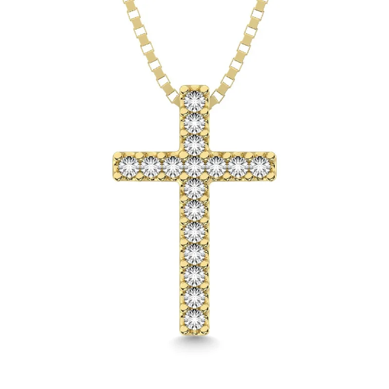 Women’s adjustable necklace-Classic Diamond Cross Pendant 1/10 Ct.Tw. 10K Yellow Gold